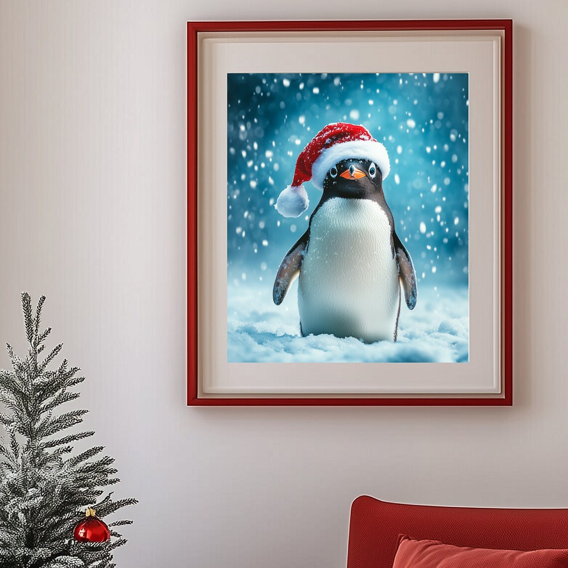 Cute Penguin In Santa Hat Christmas Art Print