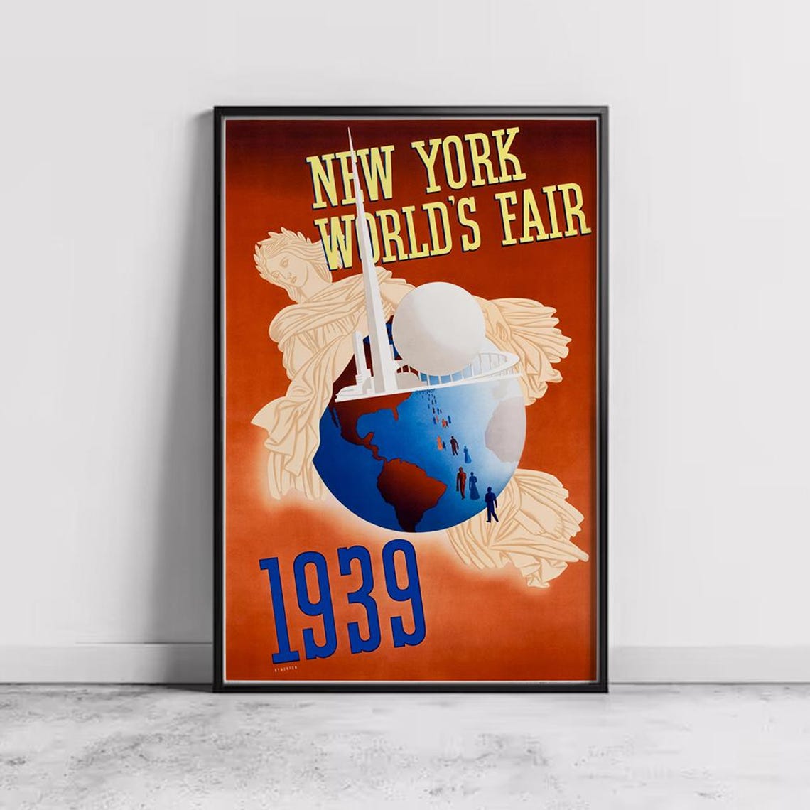 1939 New York Worlds Fair Art Deco Trylon Perisphere Travel Poster