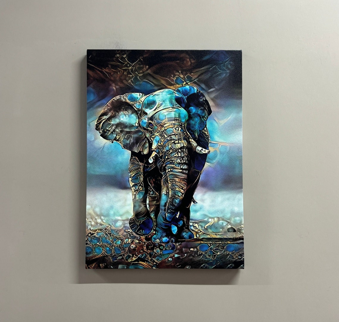 Blue Elephant Canvas Print Modern Animal Wall Decor
