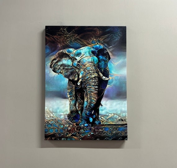 Blue Elephant Canvas Print Modern Animal Wall Decor