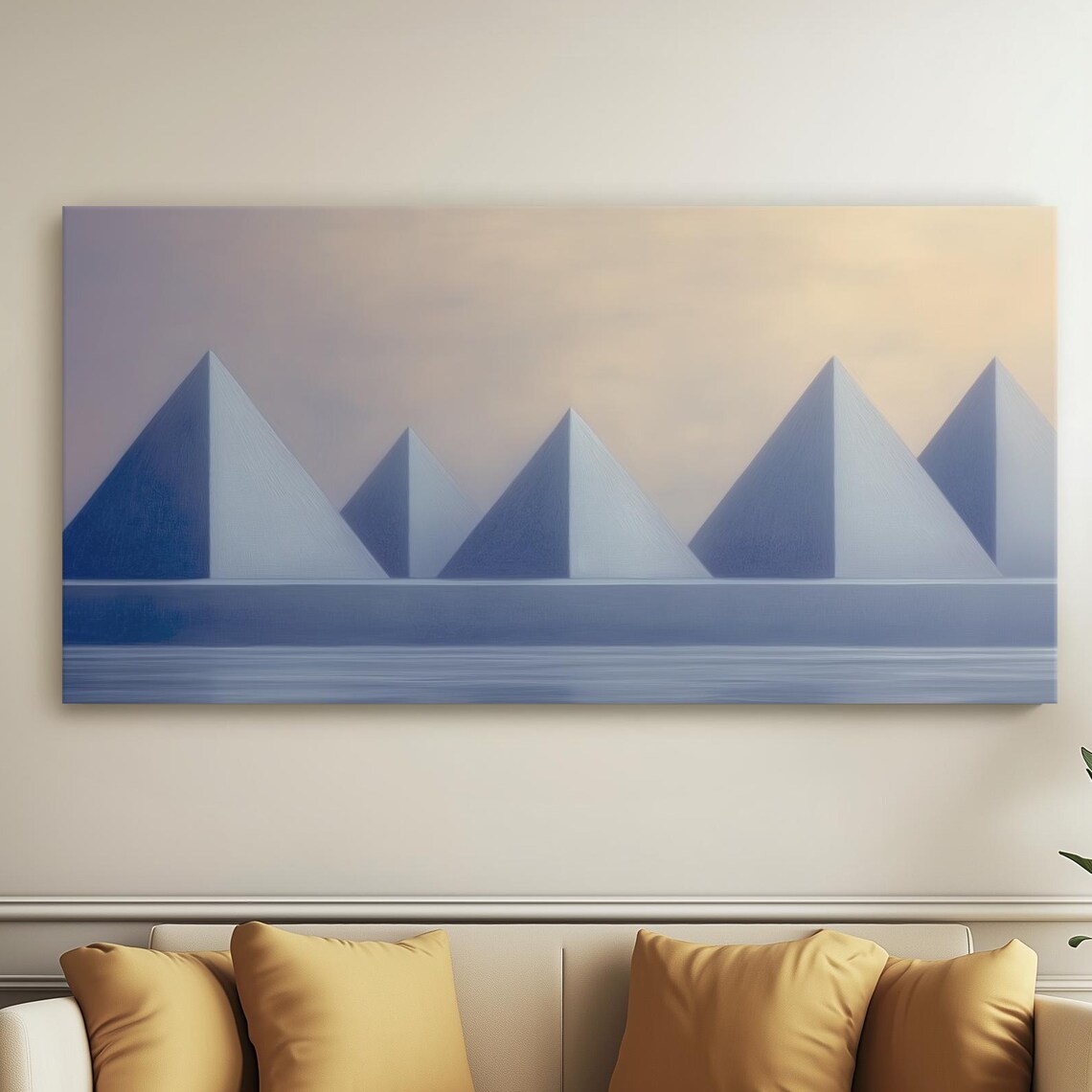 Unique Pyramids Abstract Painting Deep Grey And Lavender Triangles Layered Textured Geometric Design Minimalist Landscape Canvas Wall Art