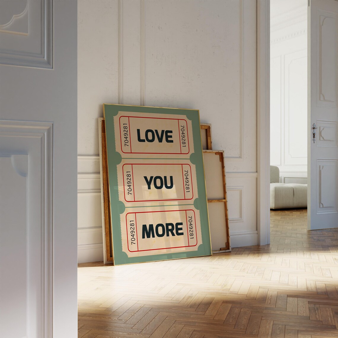 Retro Love Ticket Art Print, Sage Green Vintage - Image 4