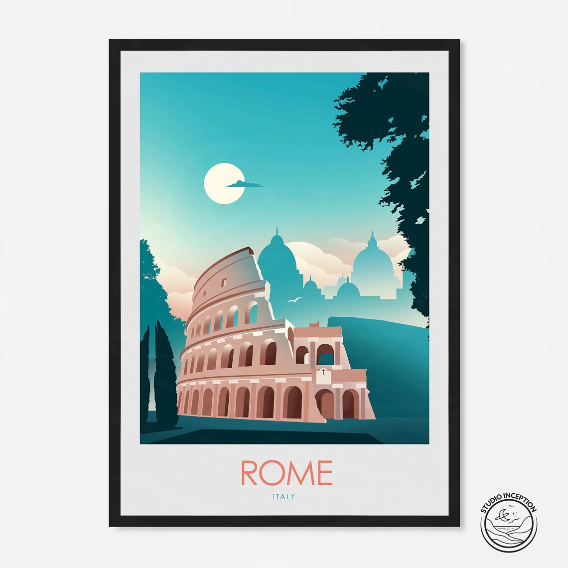 Rome Italy Travel Poster, Colosseum Art Print