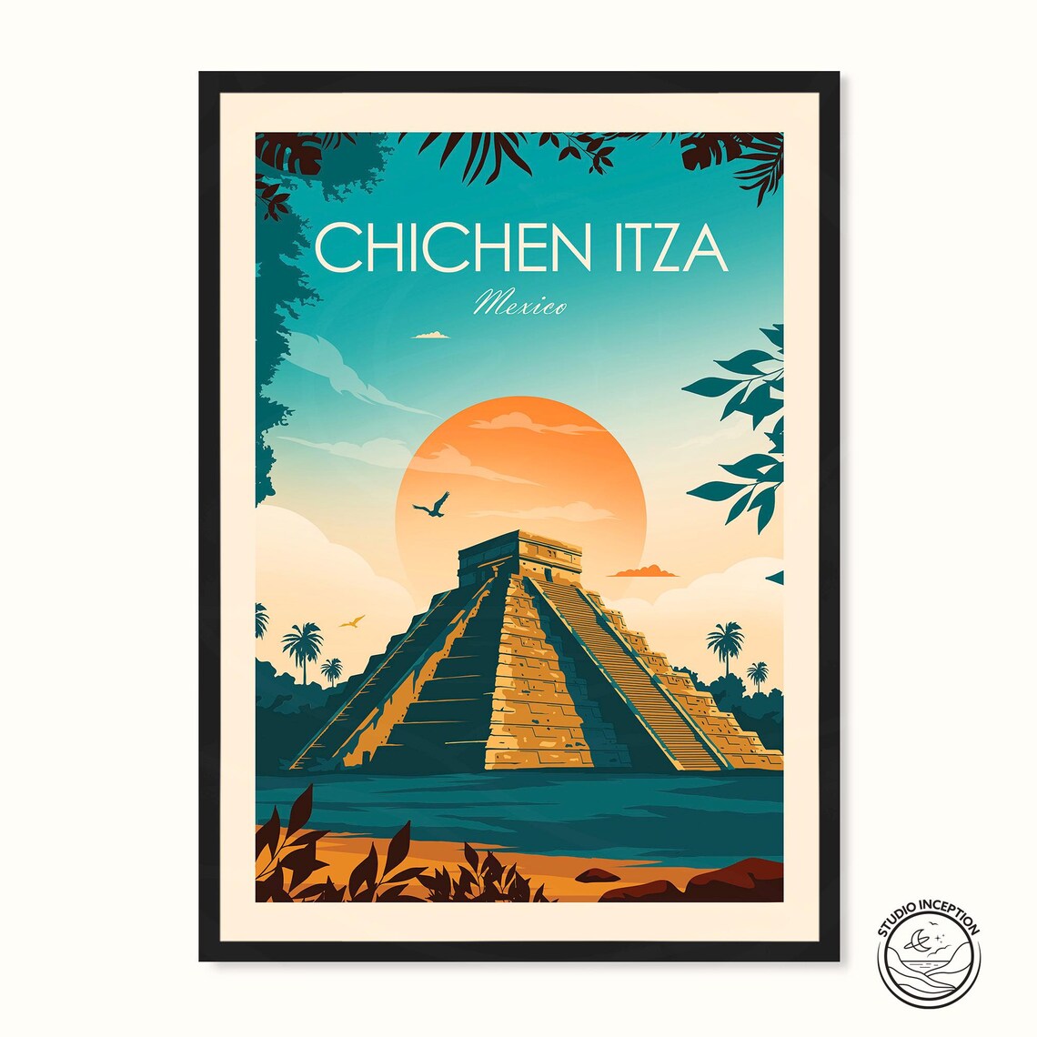 Chichen Itza Mexico Travel Poster, Yucatan Landmark