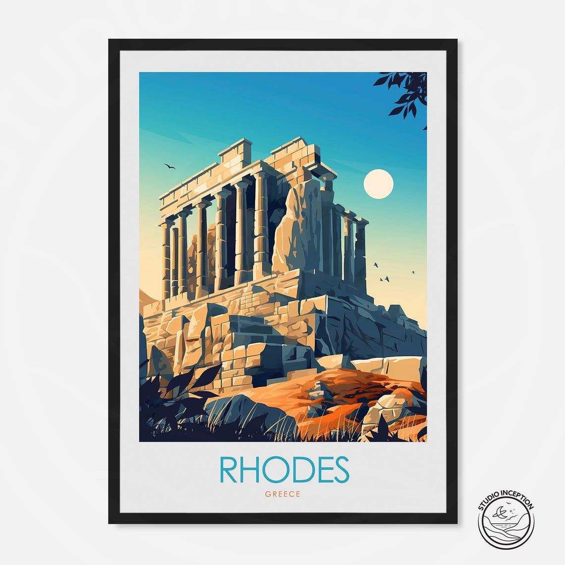 Rhodes Greece Ancient Temple Ruins Acropolis Landmark Poster