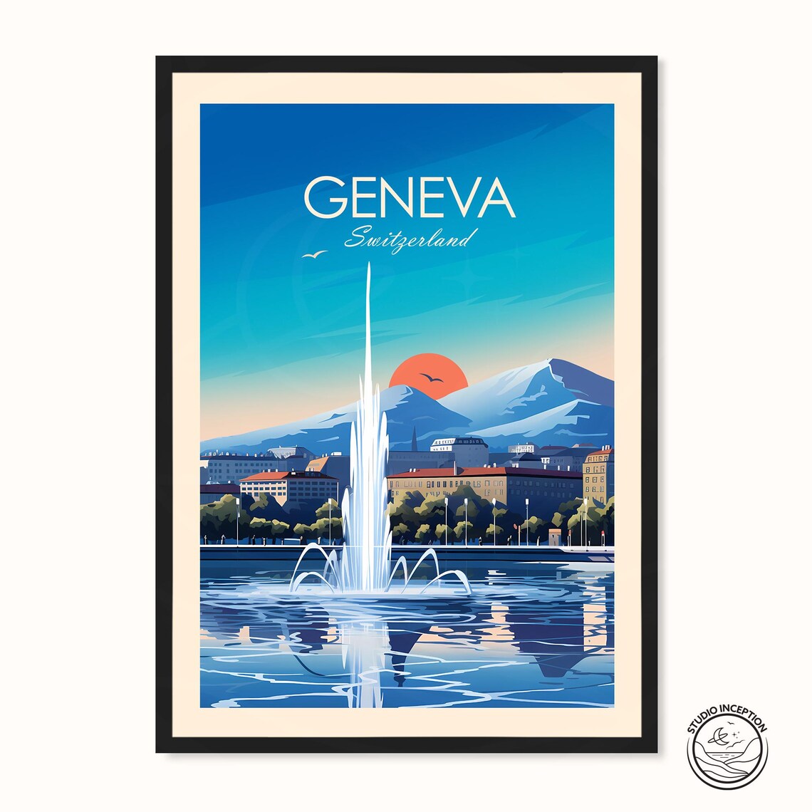 Geneva Travel Poster, Switzerland Wall Art