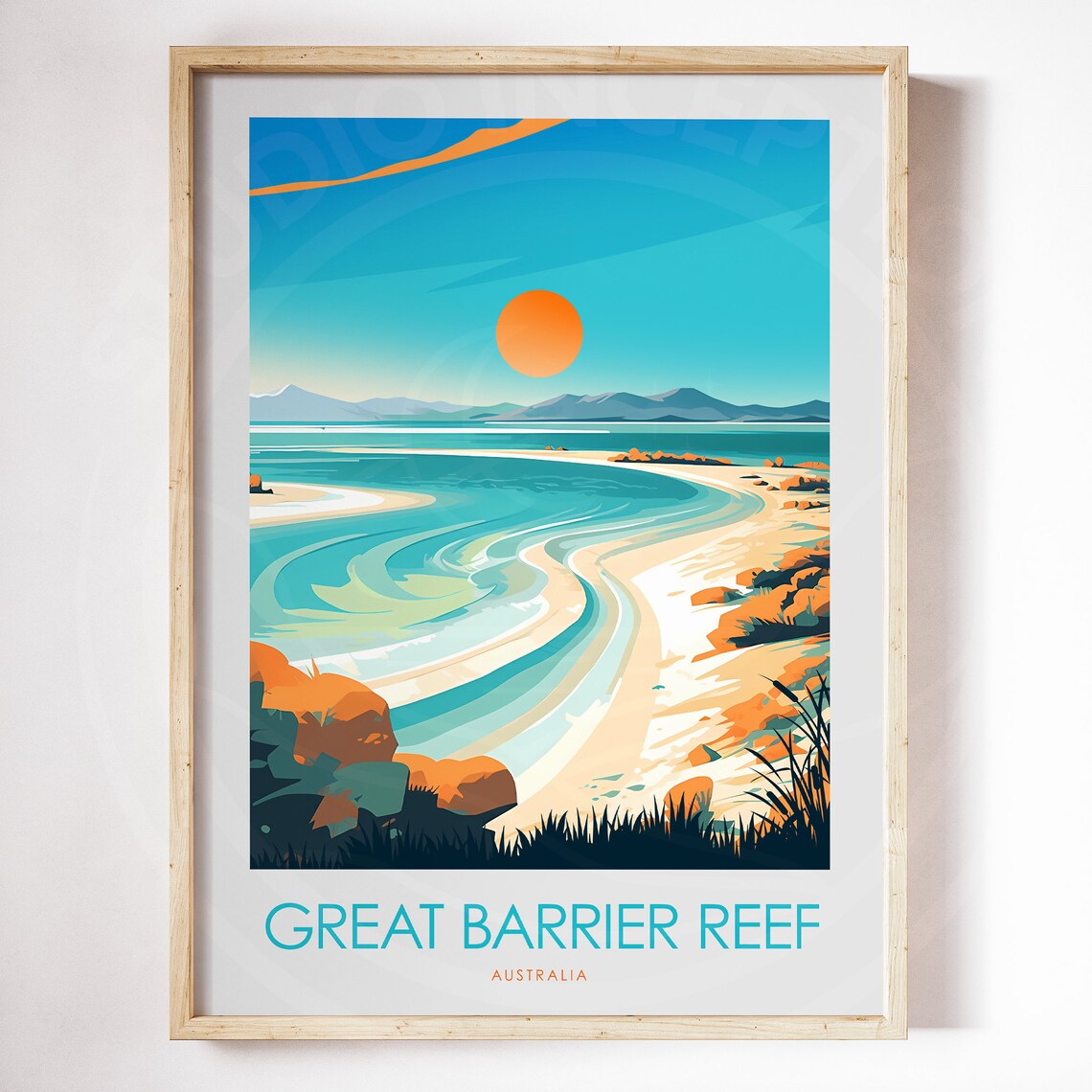 Great Barrier Reef Australia Beach Sunset Vintage Travel Poster - Image 2