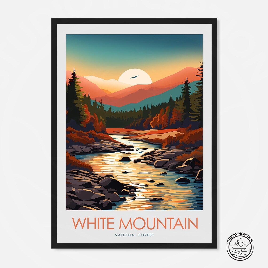 White Mountain National Forest Rocky Stream Sunset Pines Poster - Image 3