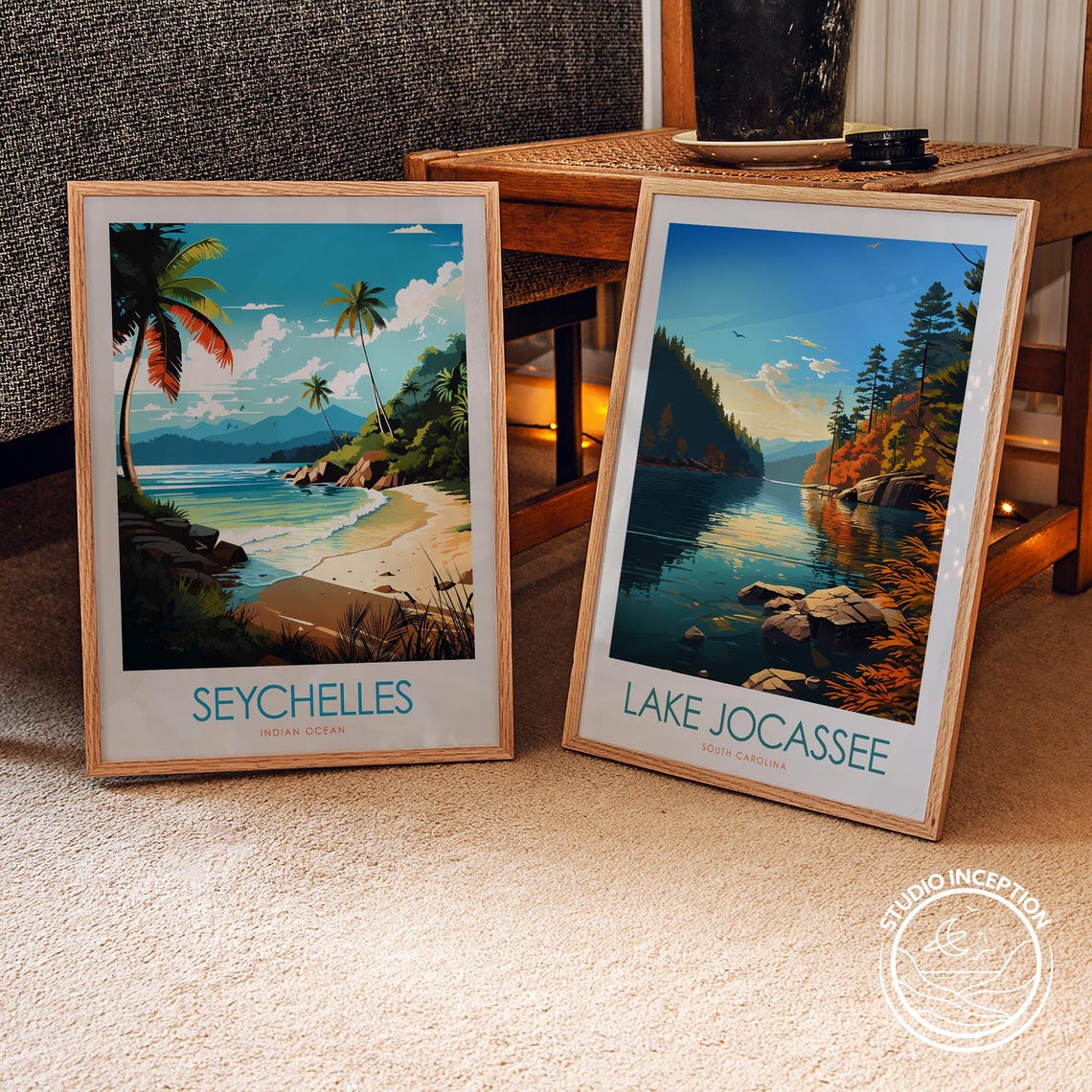 Seychelles Indian Ocean Tropical Beach Palms Island Travel Poster Art - Image 2