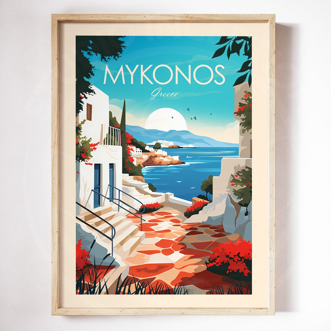 Mykonos Greece Whitewashed Alley Bougainvillea Aegean Poster - Image 3