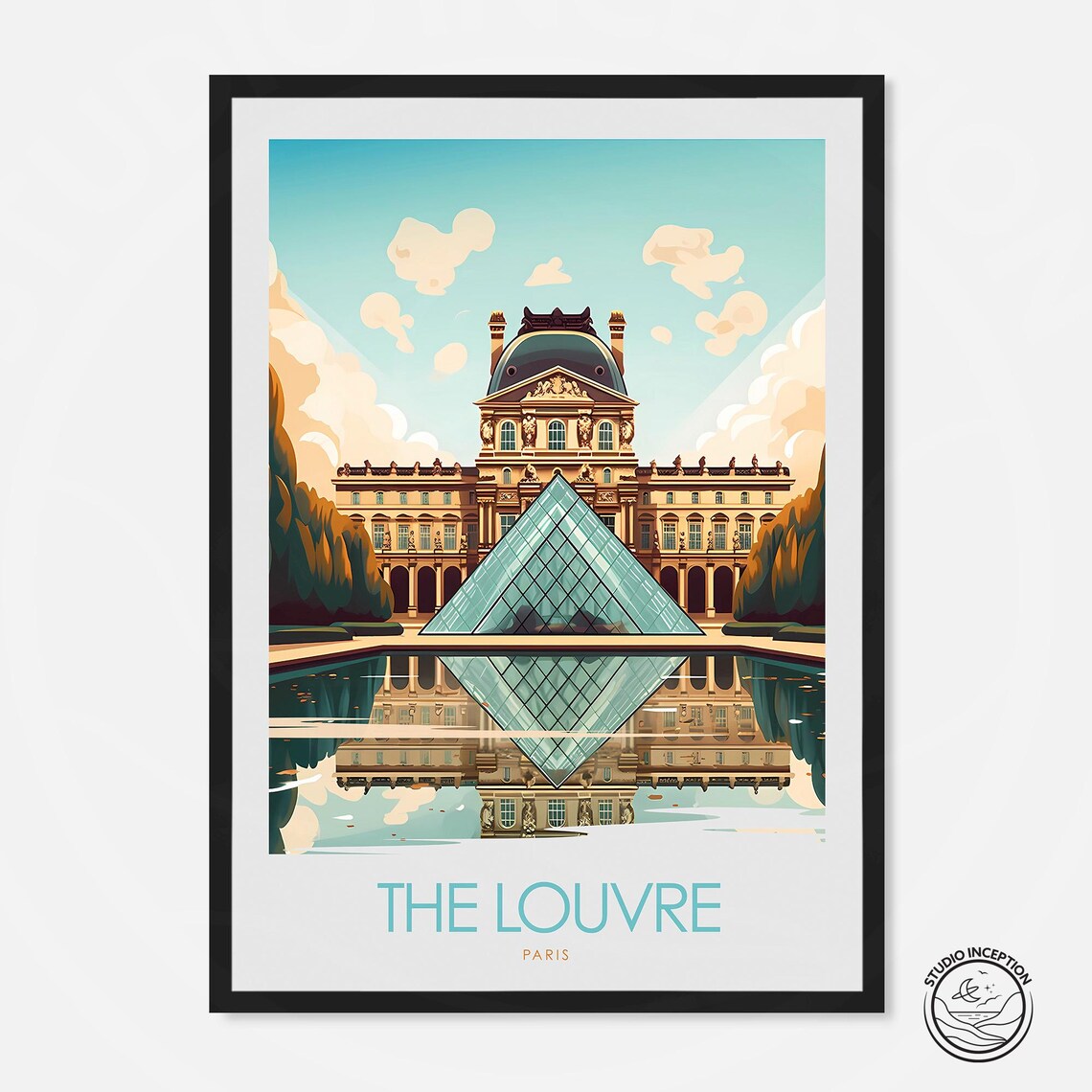 The Louvre Paris Glass Pyramid Museum Reflection Travel Poster