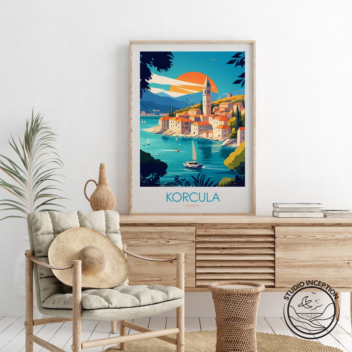 Korcula Croatia Old Town Harbor Sailboats Island Sunset Poster - Image 2