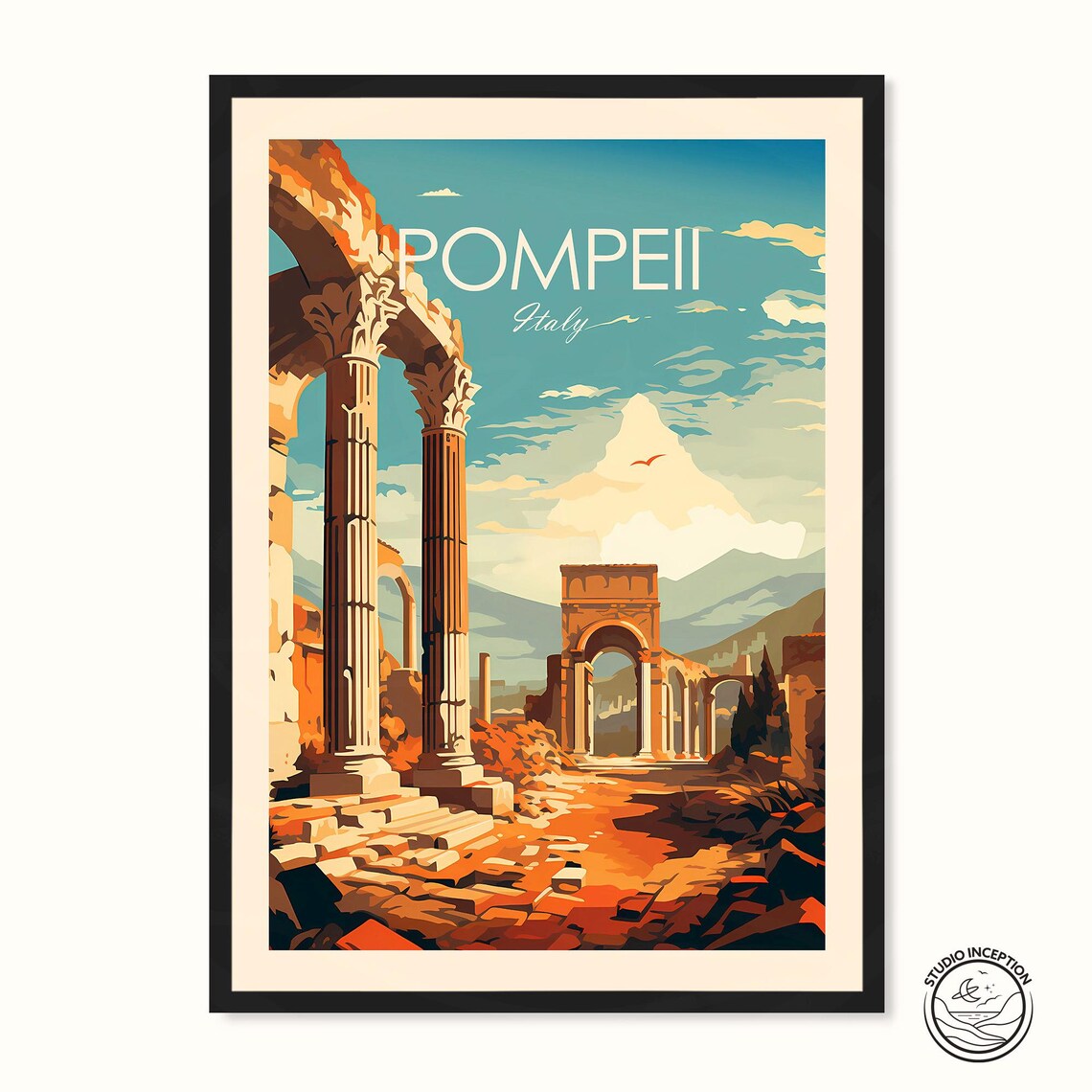 Pompeii Italy Travel Poster, Landscape Art Print