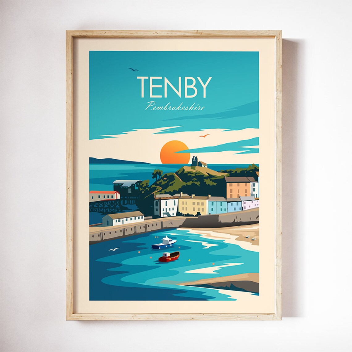 Tenby Harbour Travel Poster, Pembrokeshire Wales - Image 3