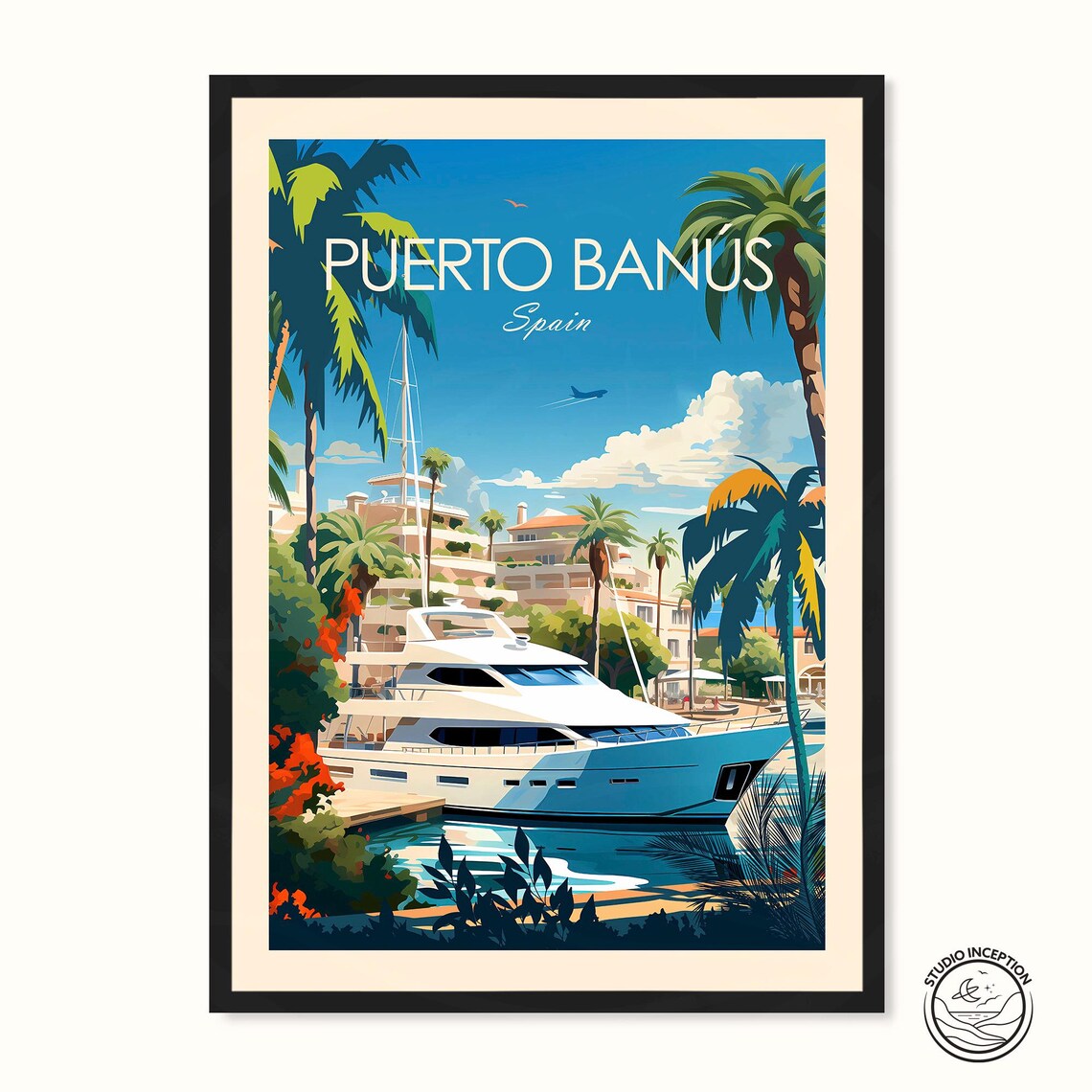 Puerto Banus Spain Luxury Yacht Marina Traditional Travel Poster