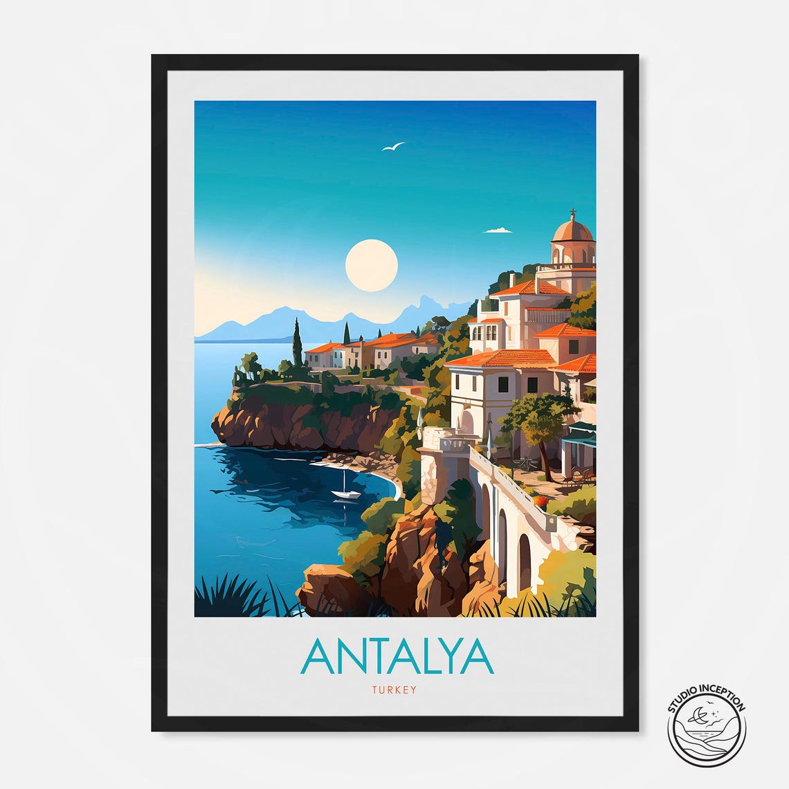 Antalya Turkey Mediterranean Coast Old Town Cliffs Sunset Poster