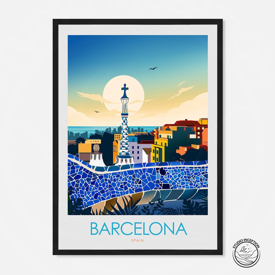 Barcelona Park Guell Spain Travel Poster