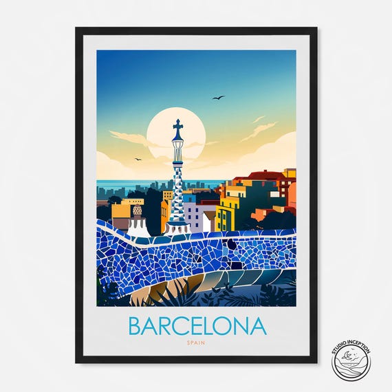 Barcelona Park Guell Spain Travel Poster