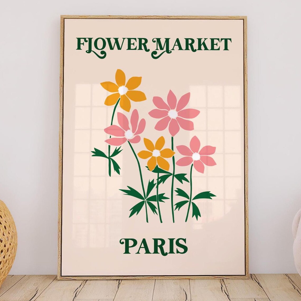 Paris Flower Market Vintage Botanical Pink Gold Floral Poster