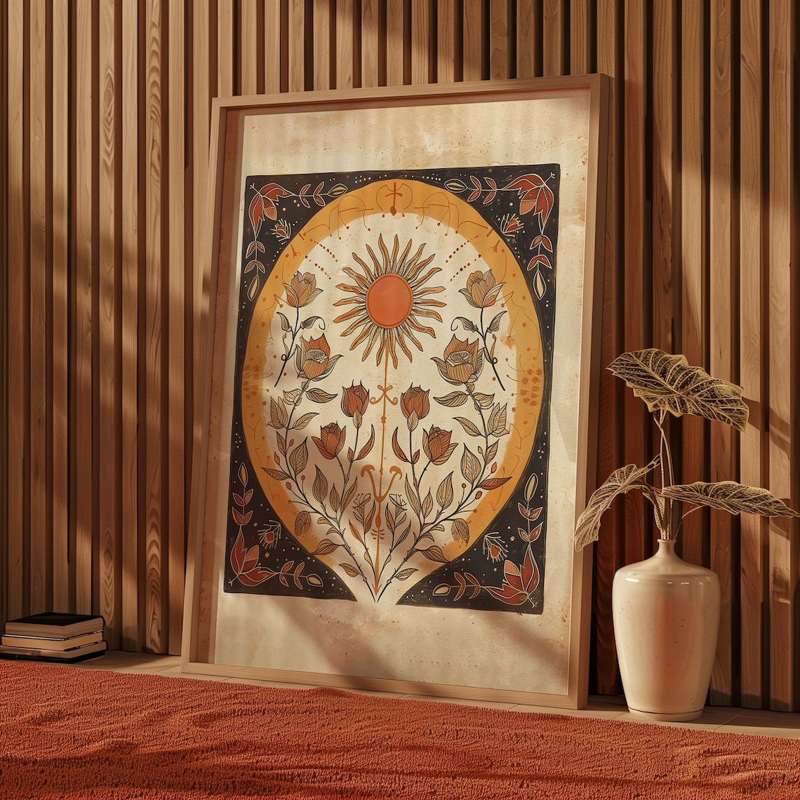 Orange Sun And Roses Botanical Boho Art Print - Image 4