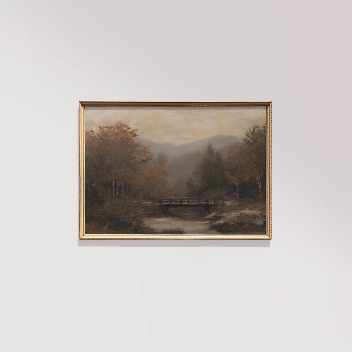 Moody Vintage Forest Bridge Stream Oil Painting Landscape Print - Image 3