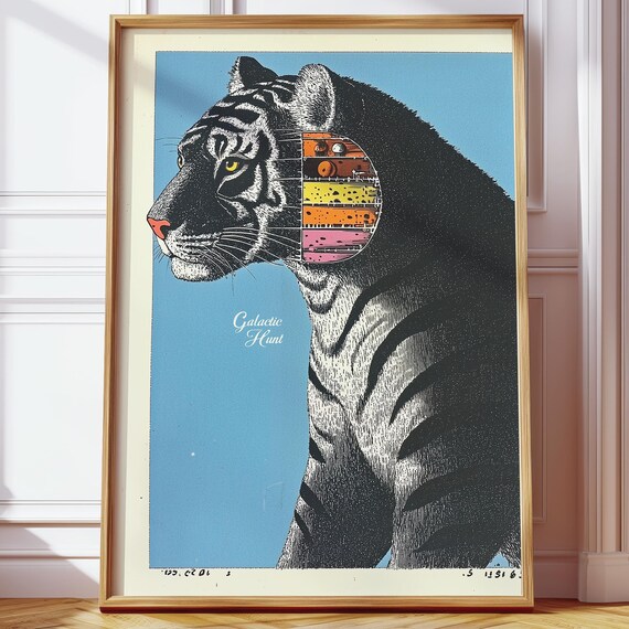 Galactic Hunt Tiger Cosmic Cutaway Retro Sci Fi Space Art Poster