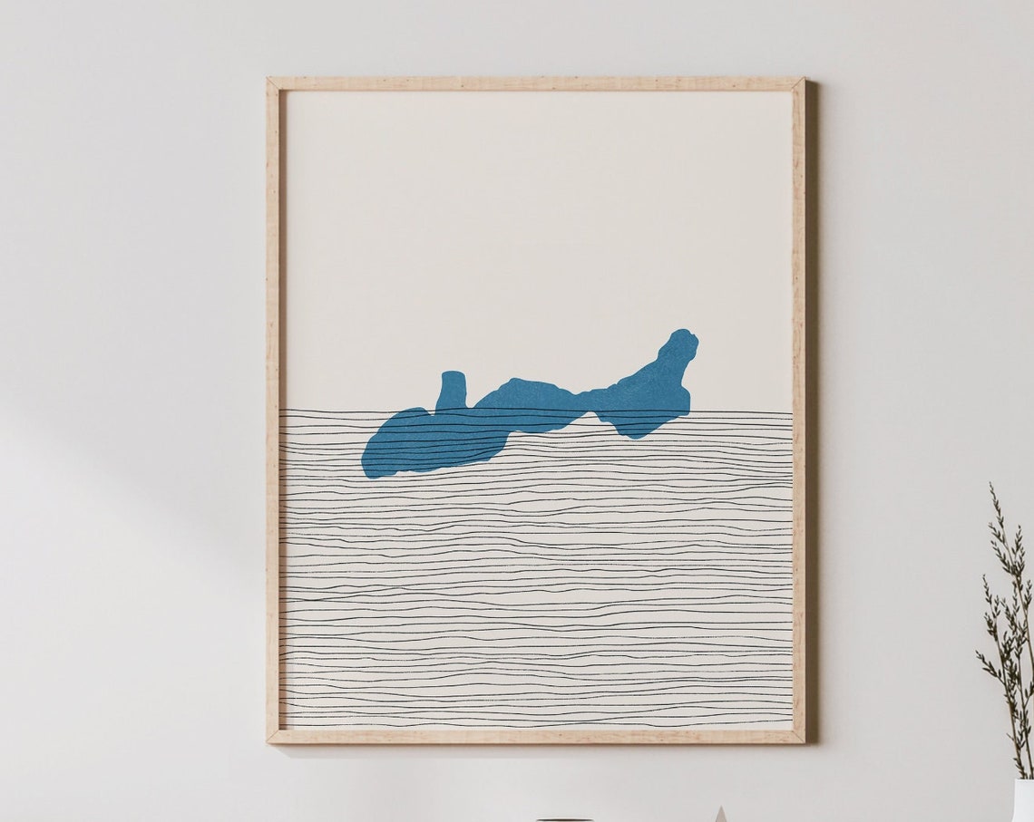 Lake Geneva Switzerland Minimalist Lake Map Horizontal Boho Print