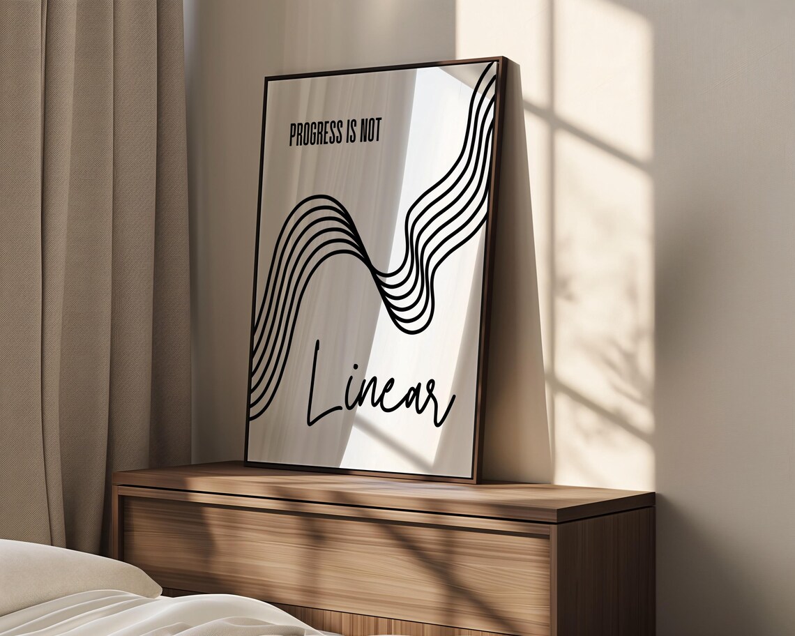 Progress Is Not Linear Minimalist Black White Wavy Line Quote Poster - Image 4