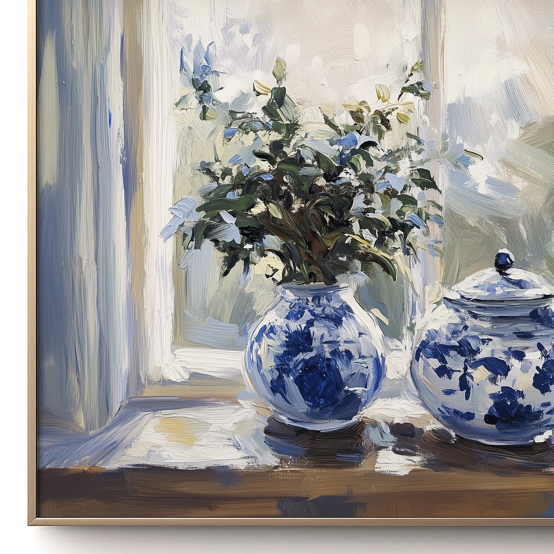 Blue White Chinoiserie Vases Windowsill Floral Still Life Poster - Image 3
