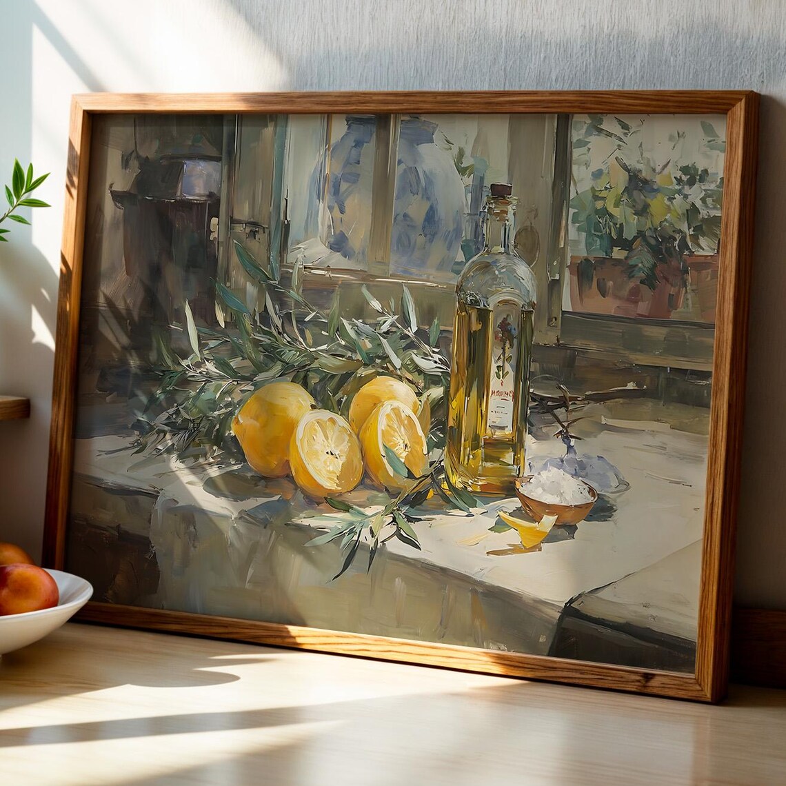 Lemon Olive Oil Still Life Painting Sunny Mediterranean Poster