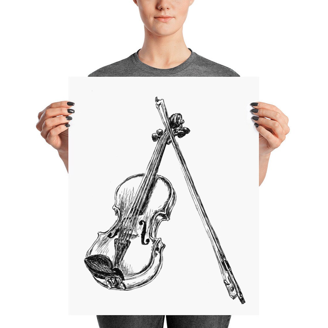 Violin And Bow Black And White Sketch Classical Music Line Art Poster - Image 2