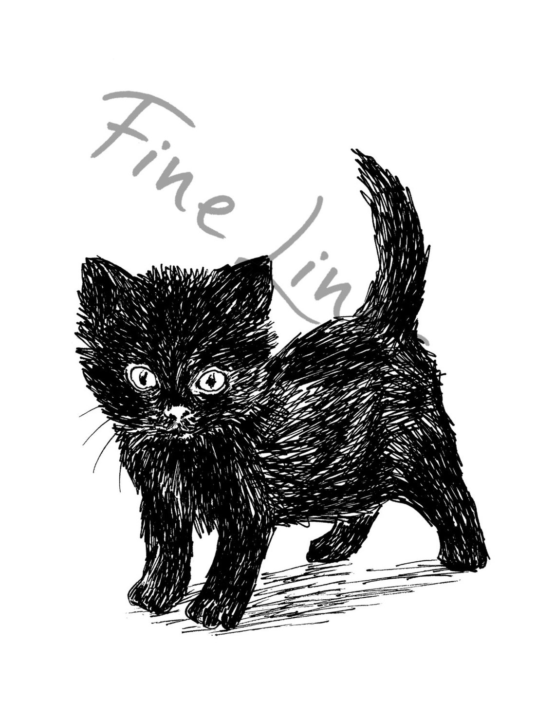 Black Kitten Ink Sketch Cute Cat Line Art Minimalist Animal Wall Art - Image 2