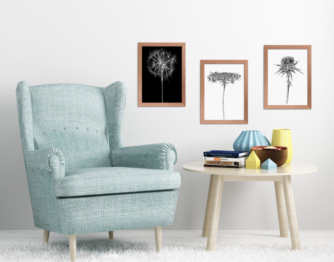 White Dandelion Seed Head on Black Modern Botanical Art Print - Image 2