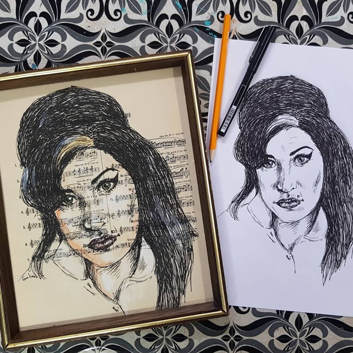 Retro Beehive Hairstyle Woman Sketch Portrait Black White Wall Art - Image 2