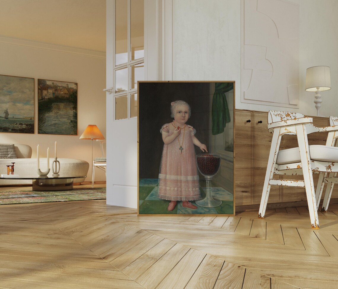 Naive Portrait Of Child With Strawberries, Art Print - Image 2