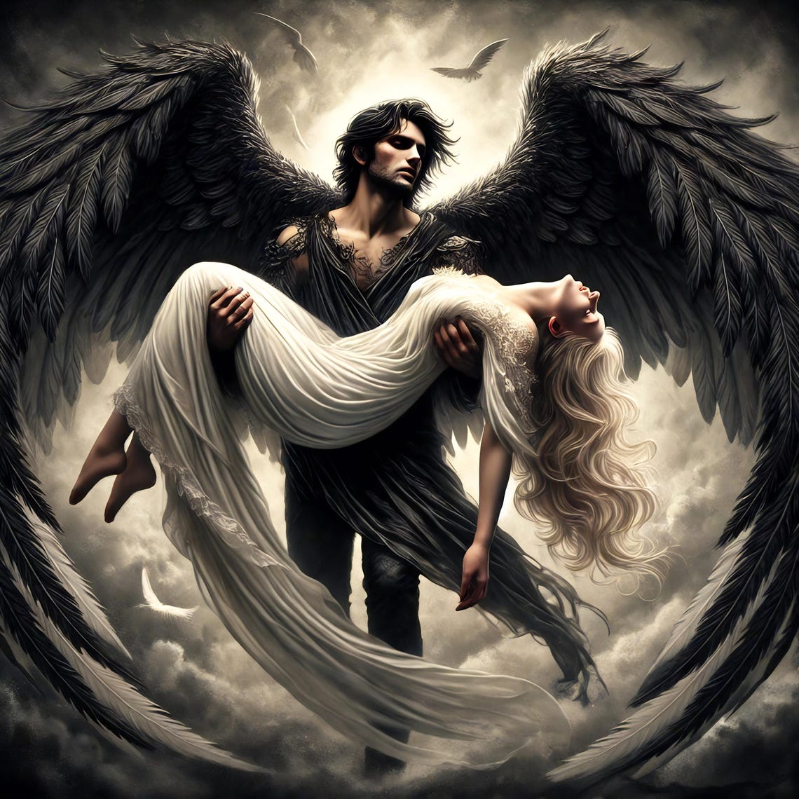 Dark Angel Carrying Woman Stormy Clouds Dramatic Gothic Love Poster