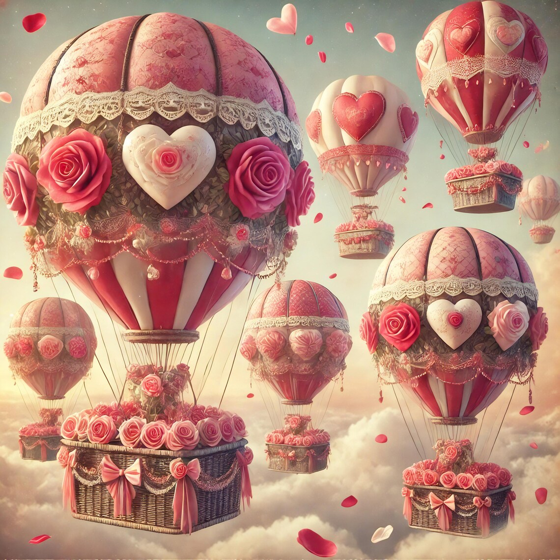 Whimsical Hot Air Balloons Vintage Valentine Poster