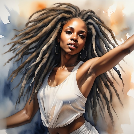 Dancing Woman Flowing Locks Watercolor Elegant Movement Art Poster
