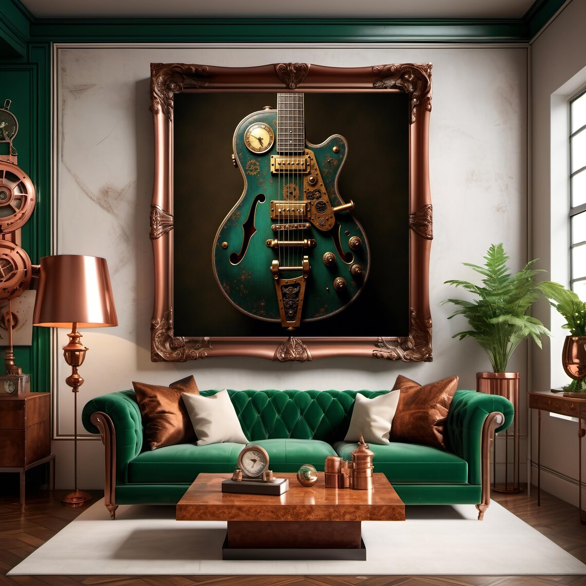 Steampunk Electric Guitar Art Print, Clockwork Music - Image 2