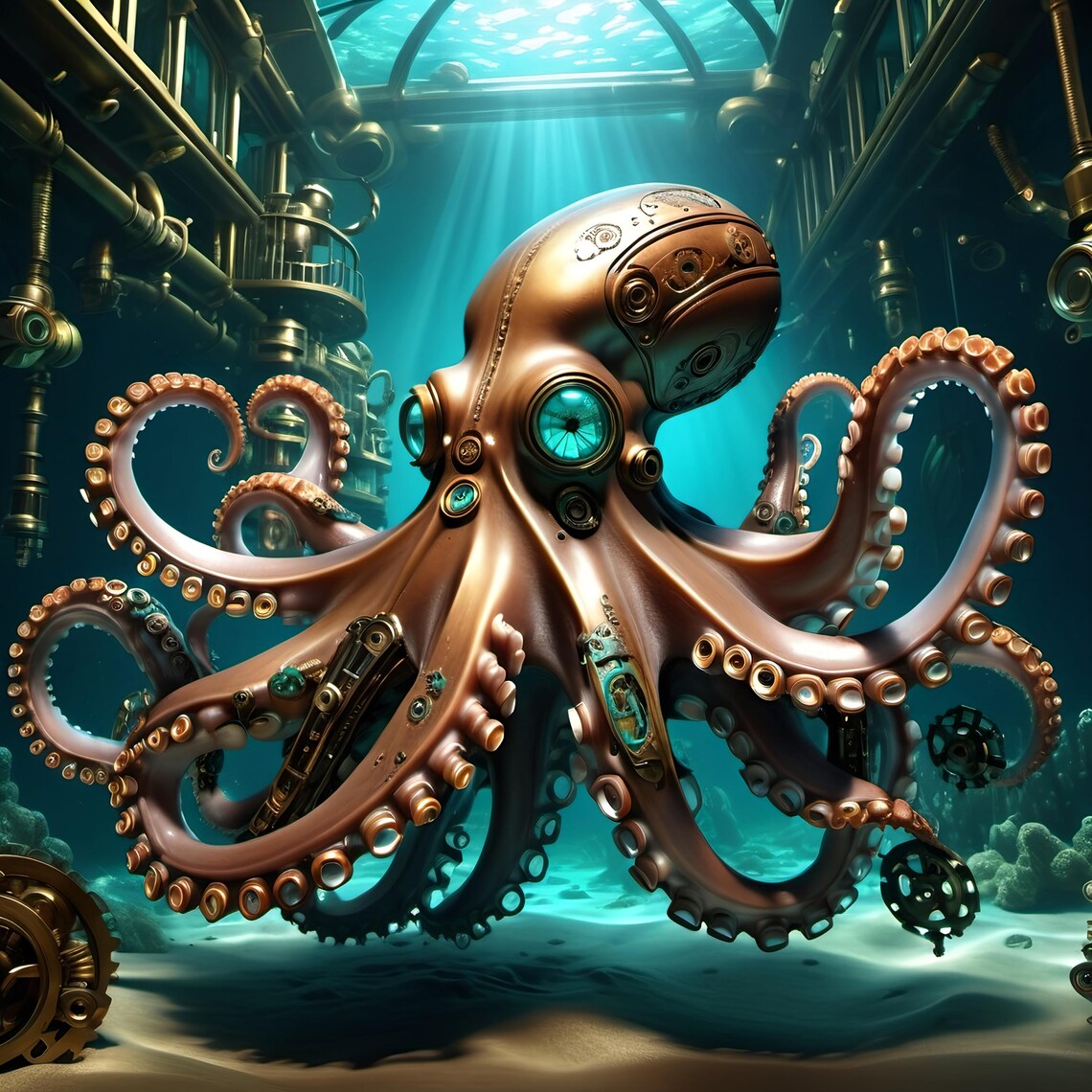 Mechanical Octopus, Steampunk Ocean Art Print