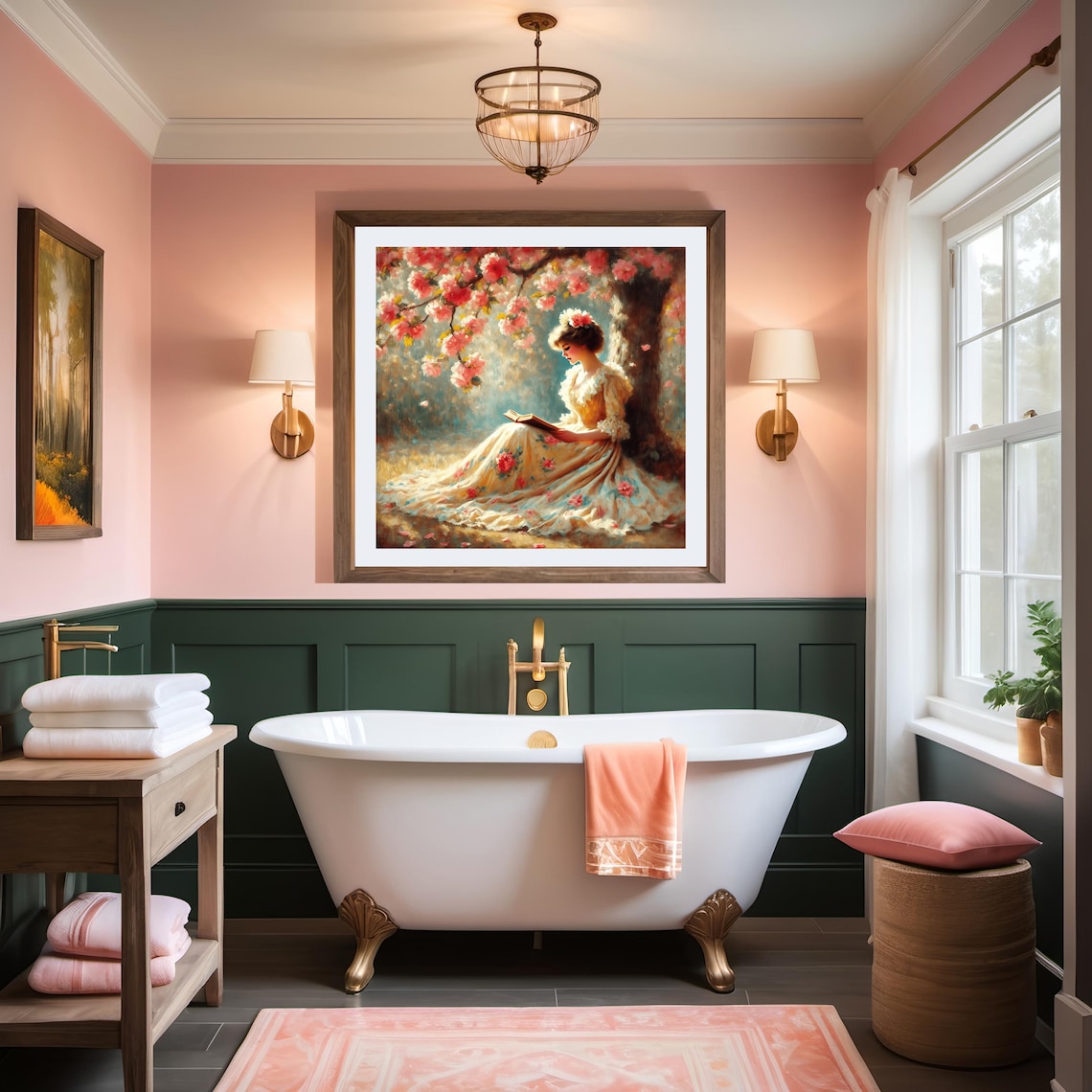 Vintage Impressionist Woman Art Print, Book Lover Nook - Image 2