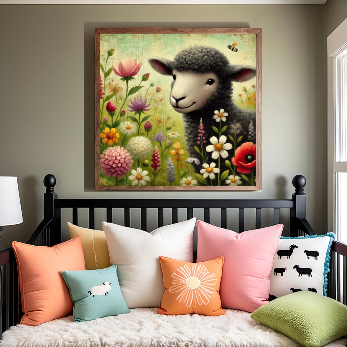 Baa Baa Black Sheep Wildflower Meadow Close Up Nursery Art Poster - Image 2