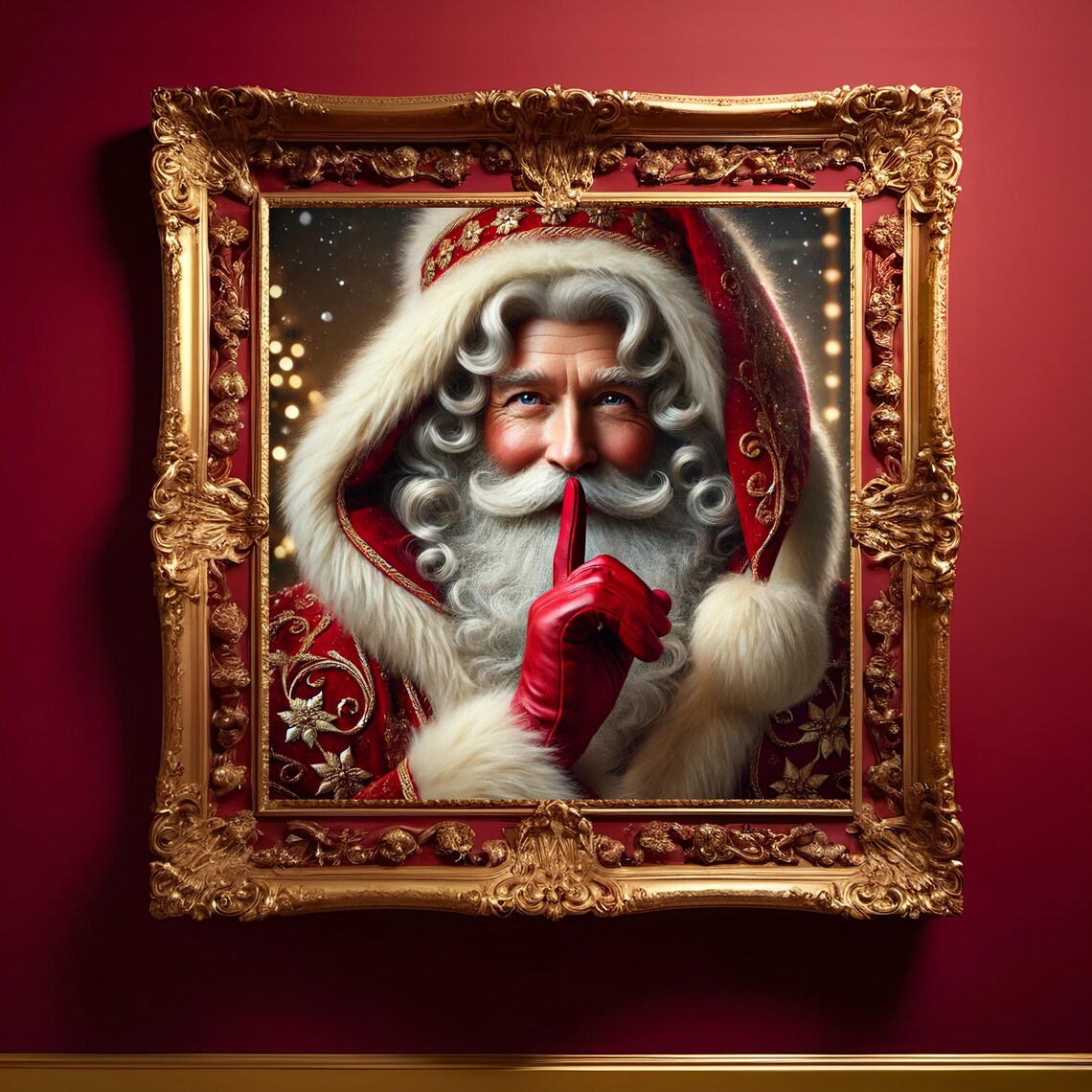 Santa Shhh Illustration, Festive Christmas Art Print - Image 3