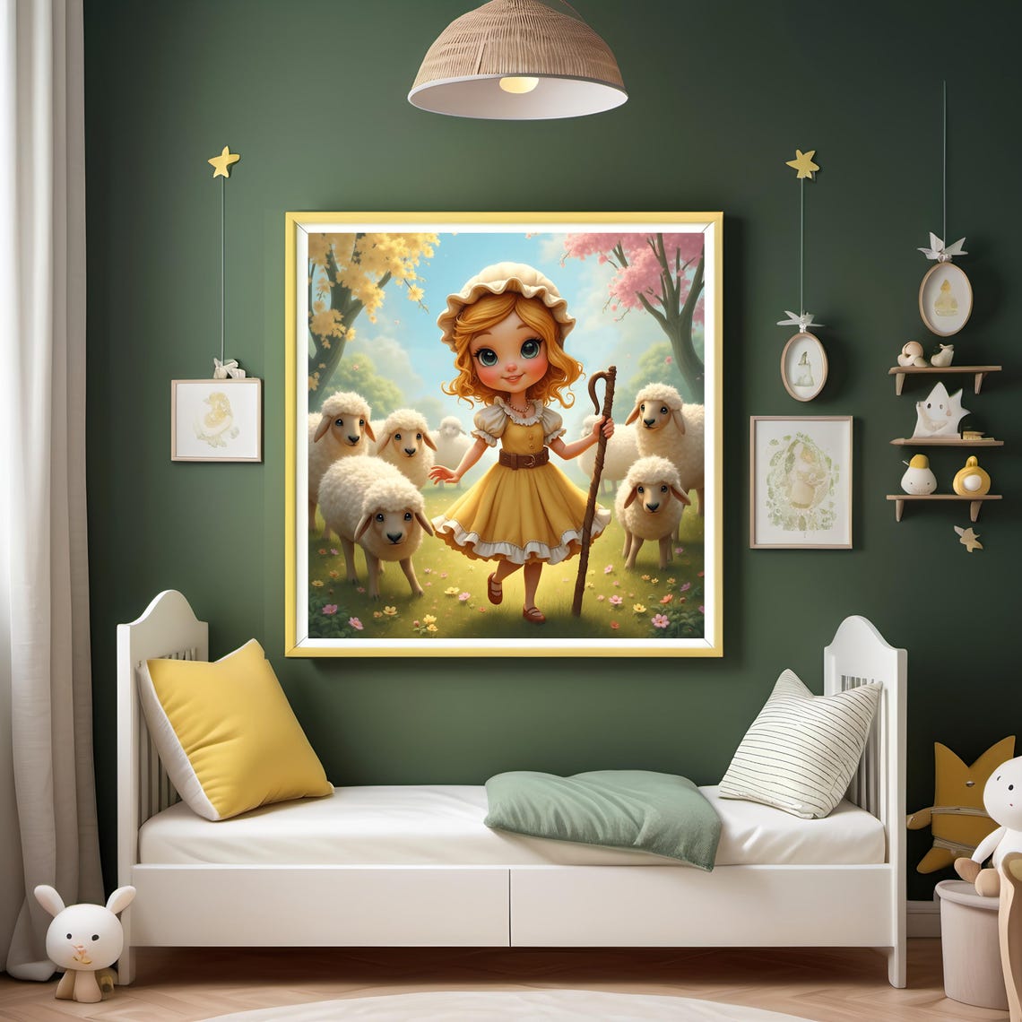 Little Bo Peep Sweet Shepherdess With White Sheep Spring Art Poster - Image 2