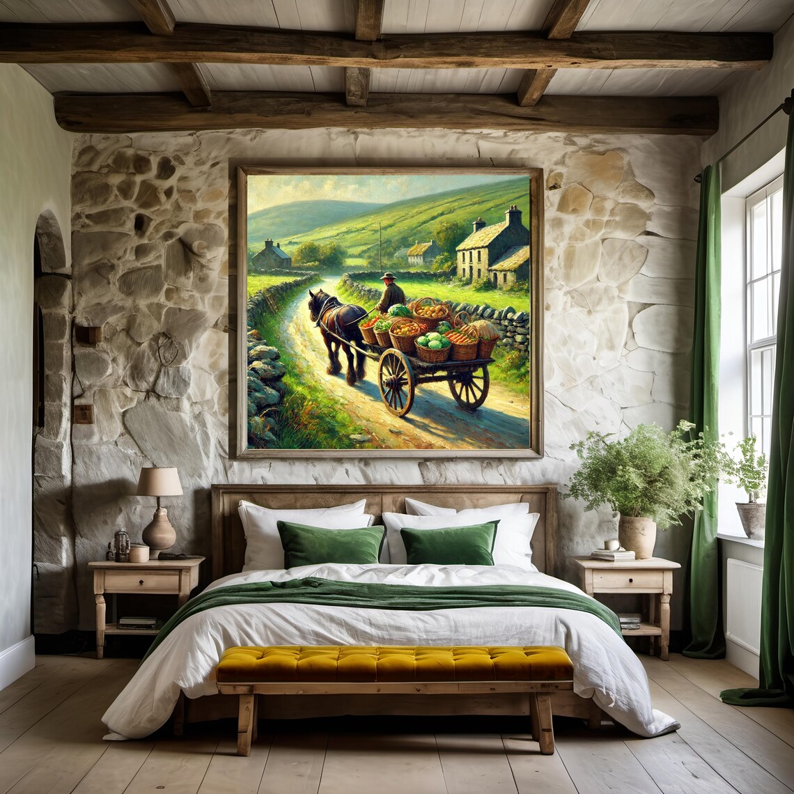 Irish Horse Cart Vegetable Baskets Green Hills Country Road Poster - Image 3