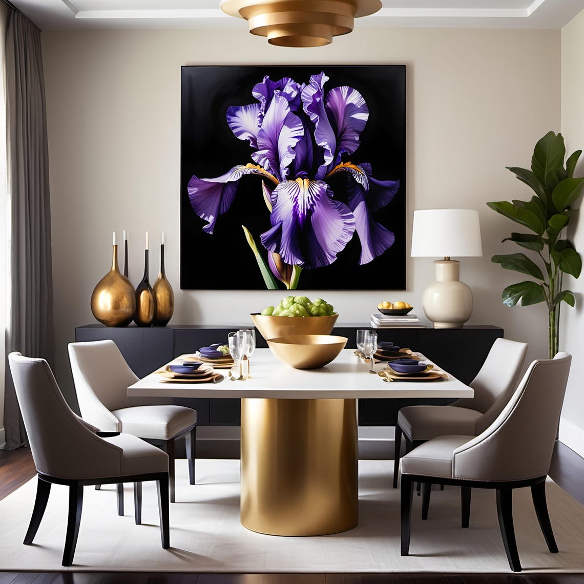 Purple Iris Flower Close Up Black Background Botanical Art Poster - Image 2