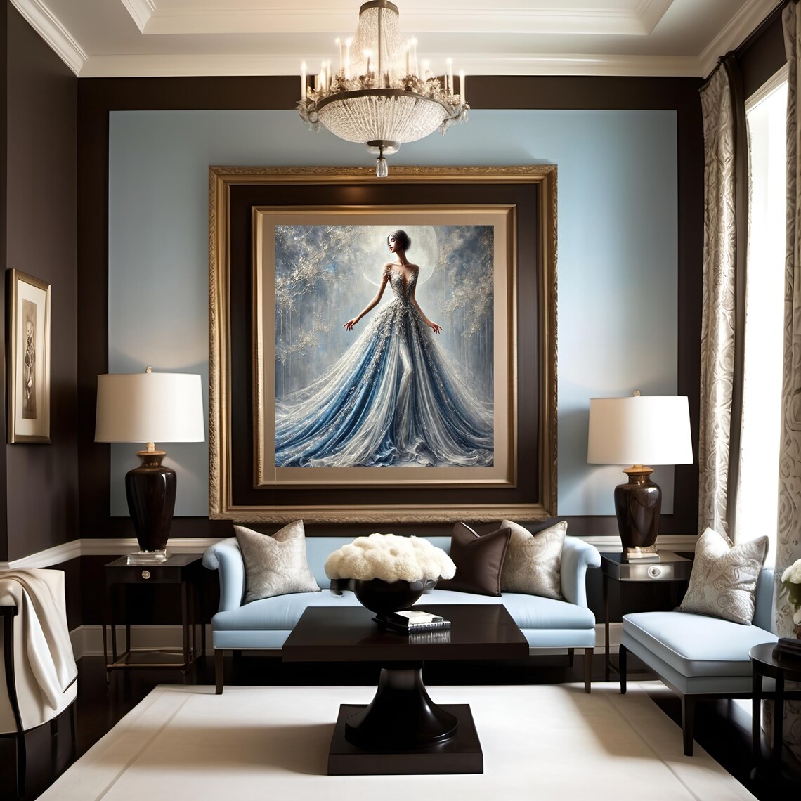 Moonlit Ice Couture Gown Ethereal Fashion Elegant Evening Print - Image 2