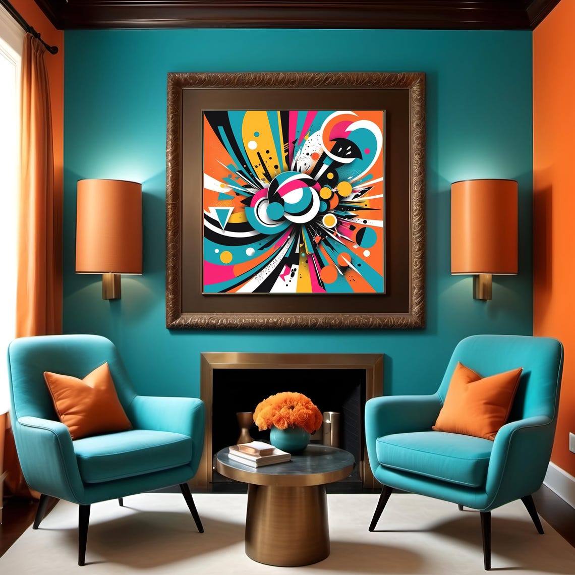 Colorful Pop Art Burst Teal Orange Pink Comic Graphic Art Poster - Image 2