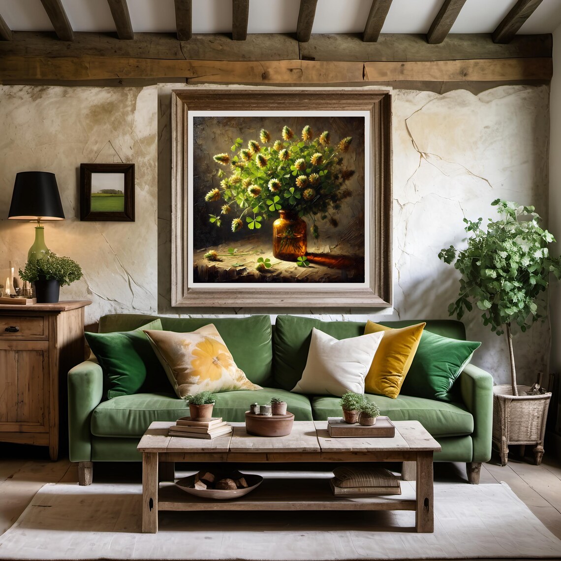Rustic Clover Still Life, Impressionist Botanical Art Print - Image 2
