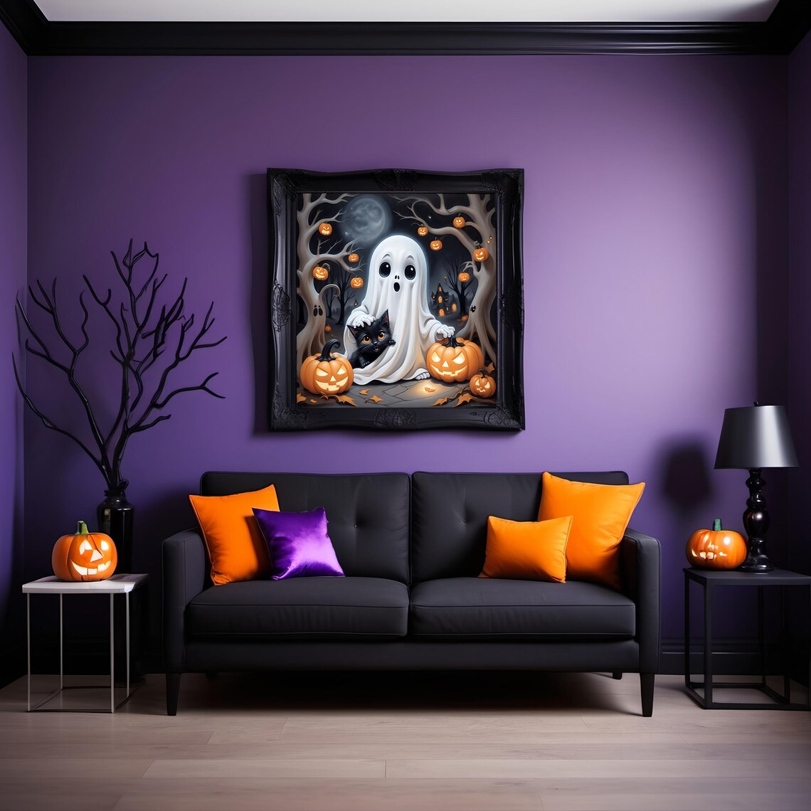 Cute Halloween Ghost Kitten, Whimsical Autumn Decor - Image 2